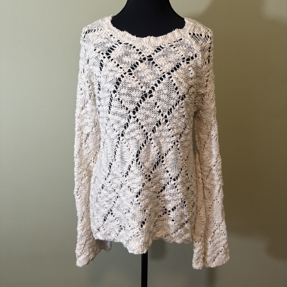 Sweater Open Knit Long‎ Bell Sleeve in Ivory White Kendall & Kylie Size Medium